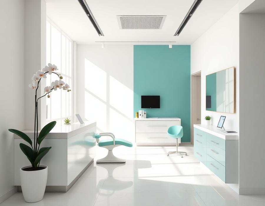 Bright Smile Dental Clinic reception with natural light and modern furnishings